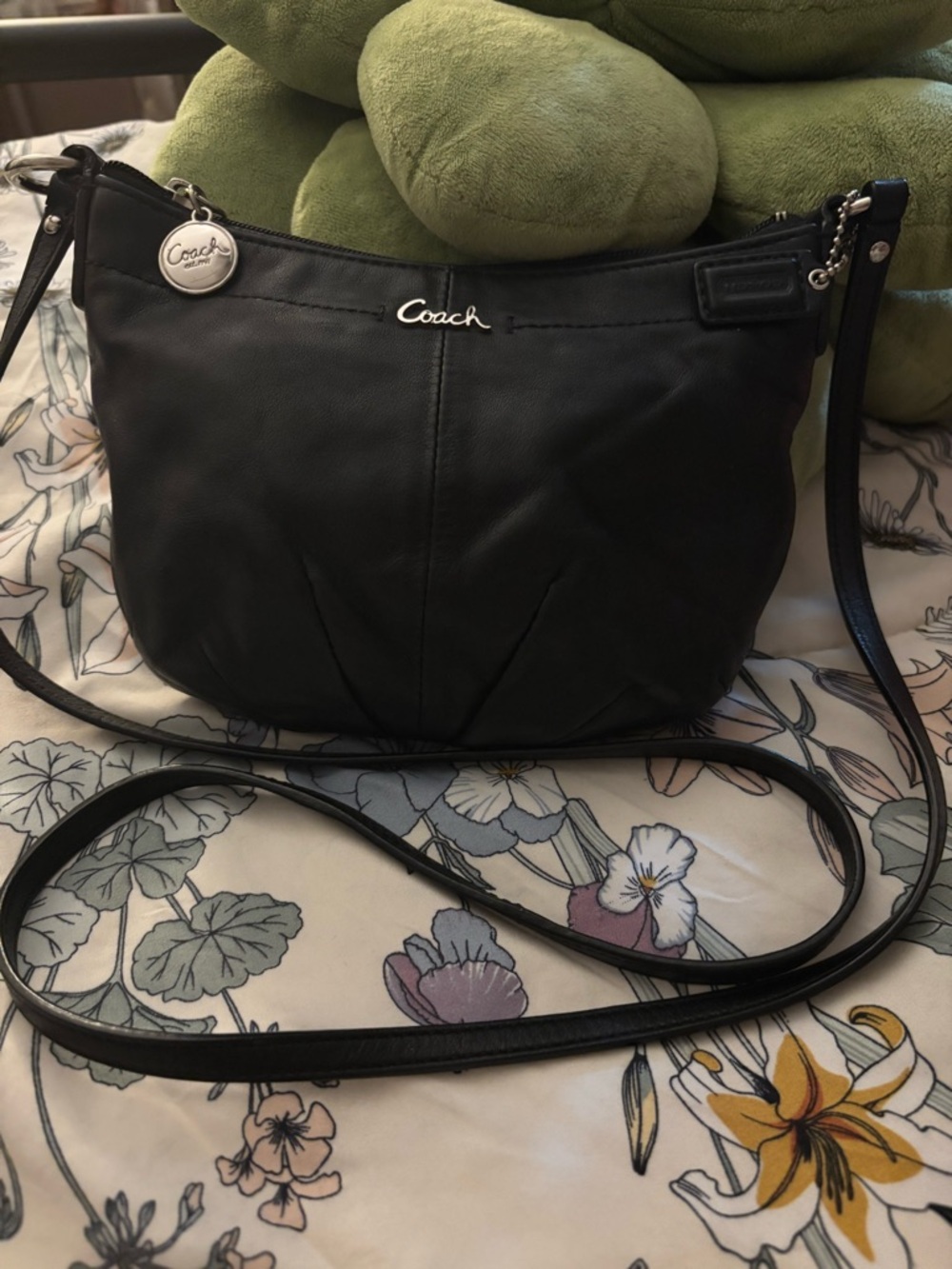 Coach Black Leather Crossbody Bag with Silver Accent